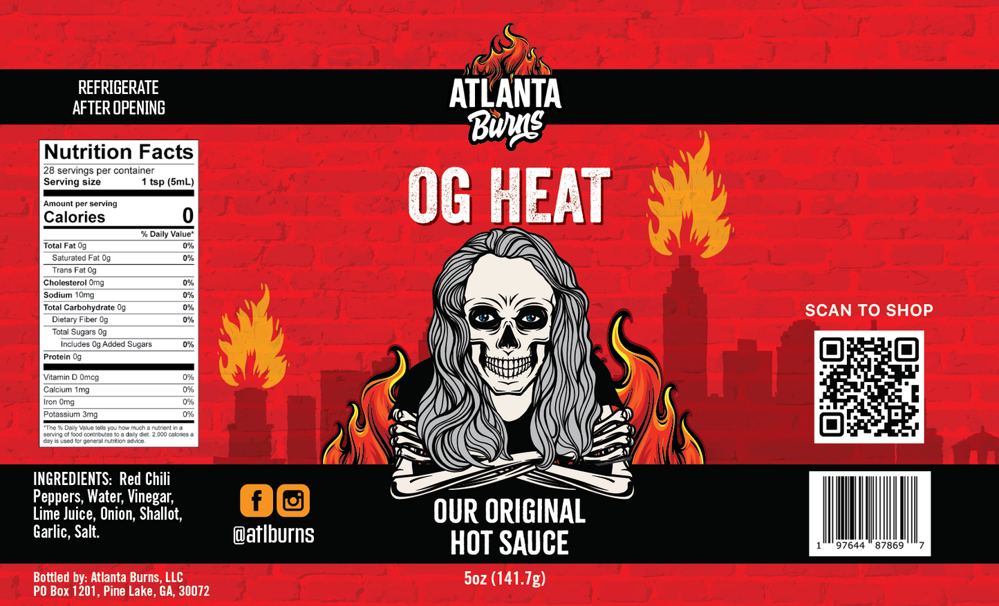 Roasted Red Fresno Peppers, OG Heat, Red Fresno Hot Sauce, Shallots, Garlic, Onion, Atlanta Burns, Every Day Hot Sauce