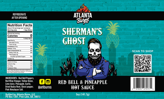 Red Bell Pepper, Pineapple, Ghost Pepper, Hot Sauce, Smoky, Sherman's Ghost, Atlanta Burns