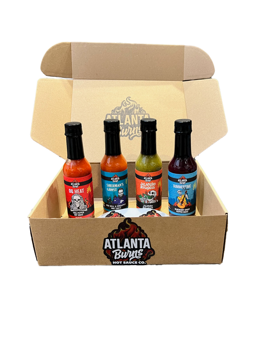 Hot Sauce Combo Pack, Sherman's Ghost, Summertime Blues, Jalapeno Business, OG Heat, Ghost peppers, atlanta burns, hot sauce, combo pack